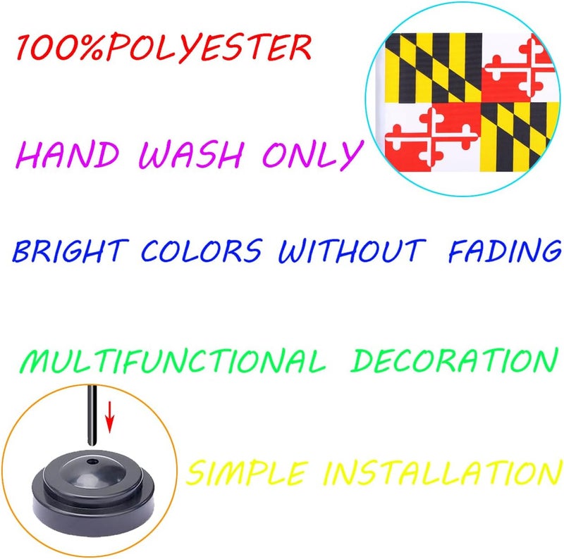 WXTWK 2 Pack USA Maryland Flag Maryland State Desk Flag Set - Mini Small Maryland Table Office Flags with Black 12" Solid Pole Stand Base Classroom Meeting Desktop Decorations - Image 3